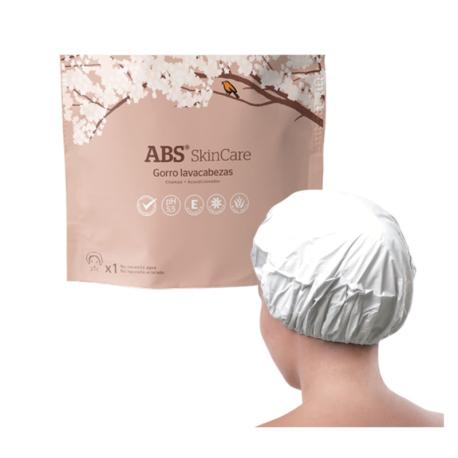 gorro lava cabezas de abs puesto y en la bolsa que viene